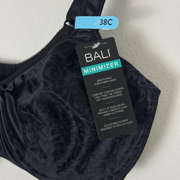 Bali NEW 38C Satin Tracings Underwire Minimizer Bra Black Unpadded DF3562 - Picture 5 of 10